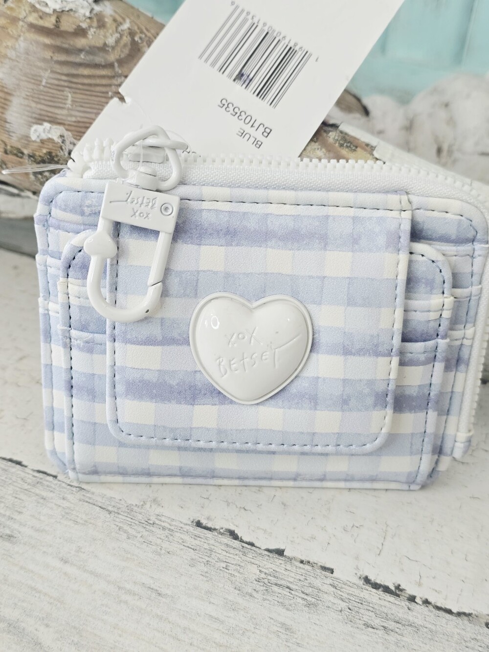 Betsey Johnson Chic Gingham L-Zip French Card Wallet